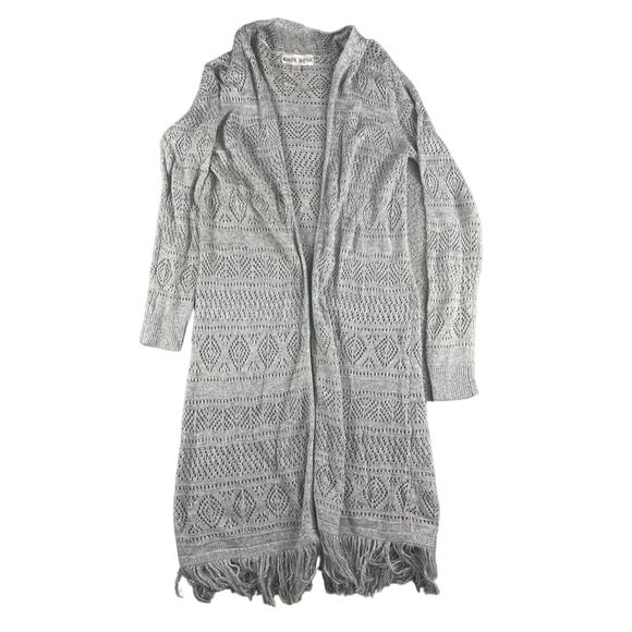 Knox Rose Cardigan Womens XS Gray Duster Sweater Open Knit Long Target Fringe - Picture 1 of 12